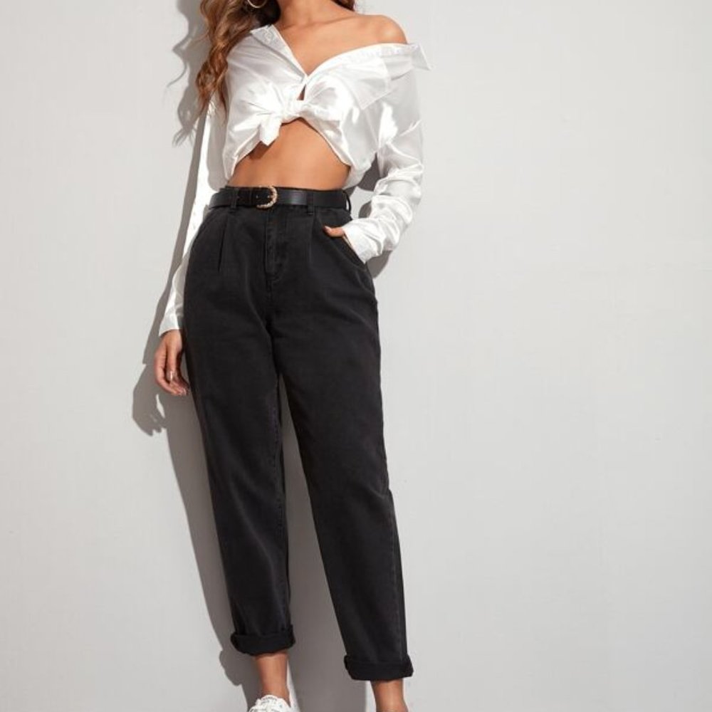 SHEIN Highest Rise Mom Jeans Without Belt